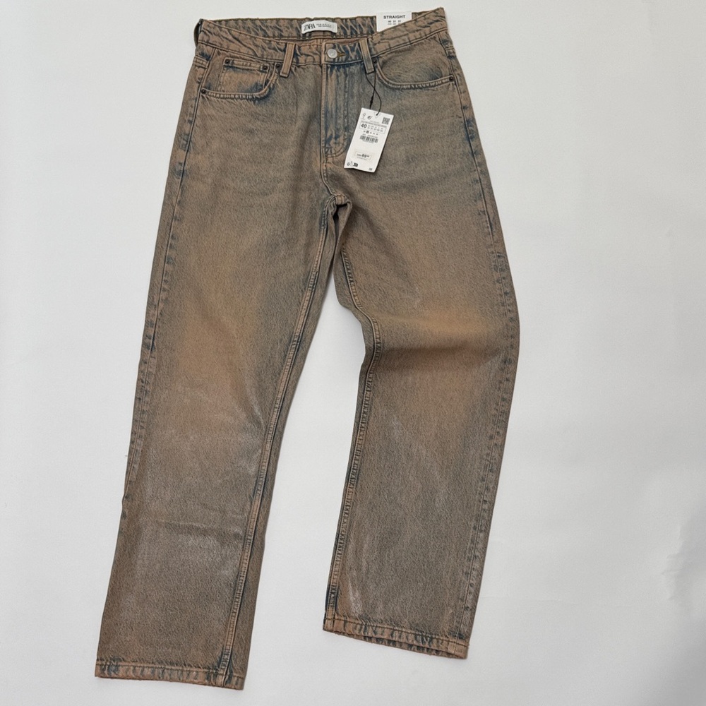 NWT Zara Straight Fit Jeans | Size 31 | Coated Overdyed Denim - Picture 2 of 9